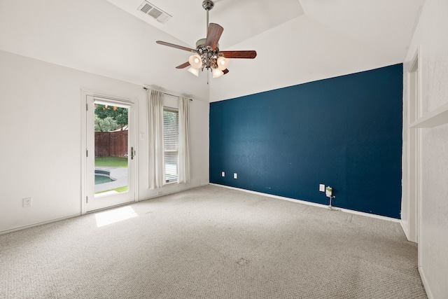 4147 Woodside Knl, Grapevine, TX 76051 - spare room featuring carpet floors, a ceiling fan, and vaulted ceiling