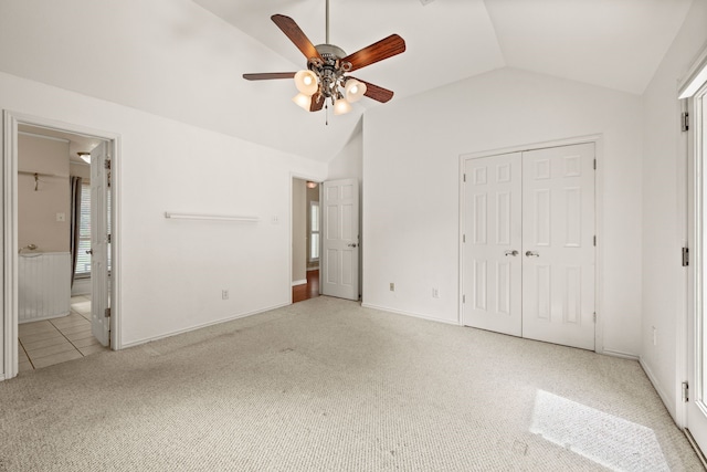 4147 Woodside Knl, Grapevine, TX 76051 - unfurnished bedroom with lofted ceiling, carpet floors, a closet, and a ceiling fan