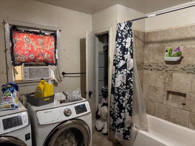 5829 Waddell St, Sansom Park, TX 76114 - washroom with independent washer and dryer, tile patterned floors, and cooling unit