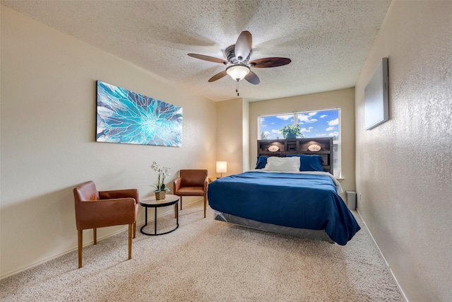 7909 Quest Ct, Frisco, TX 75035 - carpeted bedroom featuring a textured ceiling, a ceiling fan, and a textured wall