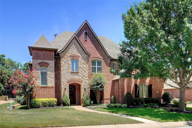 1737 Tuscan Ridge Cir, Southlake, TX 76092 - view of front facade featuring a front yard, brick siding, stone siding, and a shingled roof