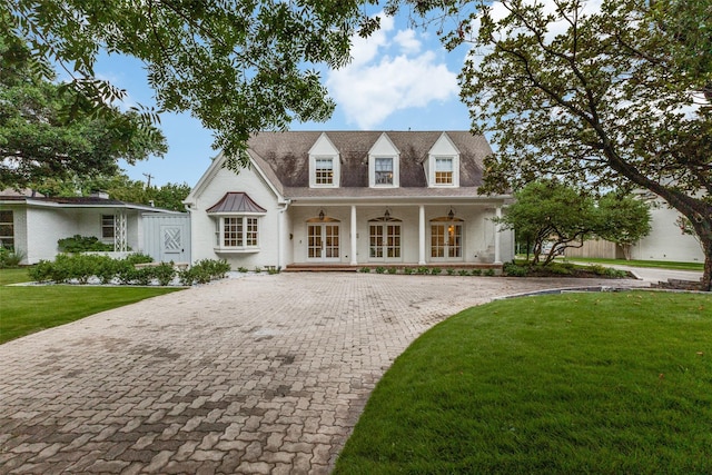 7402 Centenary Ave, Dallas, TX 75225 - view of front facade with curved driveway, a front lawn, french doors, and ceiling fan