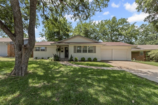 7516 Deaver Dr, North Richland Hills, TX 76180 - ranch-style house with an attached garage, concrete driveway, a front lawn, and brick siding