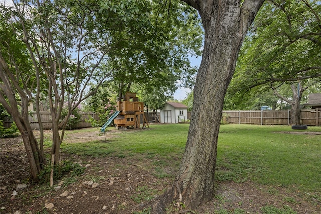 7516 Deaver Dr, North Richland Hills, TX 76180 - fenced backyard featuring a playground and a shed