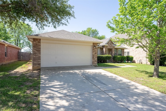 2912 Lighthouse Dr, Denton, TX 76210 - ranch-style house featuring concrete driveway, an attached garage, roof with shingles, and brick siding