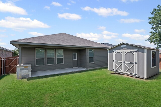 724 Cromane Rd, Fort Worth, TX 76052 - rear view of house featuring a storage shed and a patio