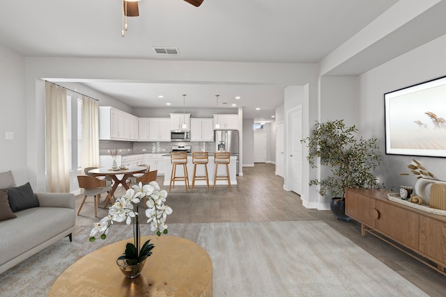 724 Cromane Rd, Fort Worth, TX 76052 - living area featuring light wood-type flooring, recessed lighting, and ceiling fan