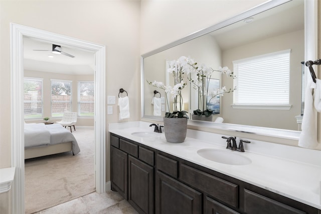 1809 Camo Ct, Allen, TX 75002 - full bathroom featuring double vanity, ceiling fan, and connected bathroom