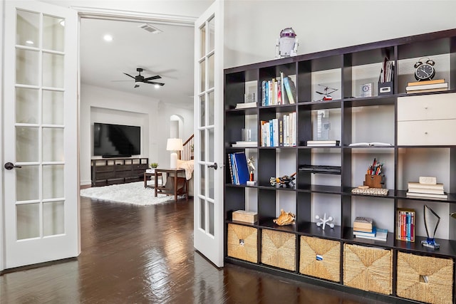 2542 Morgan Ln, Trophy Club, TX 76262 - corridor with french doors, wood finished floors, and arched walkways