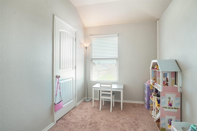 322 Chestnut Ln, Ponder, TX 76259 - recreation room featuring carpet flooring and lofted ceiling