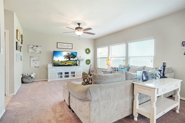 322 Chestnut Ln, Ponder, TX 76259 - carpeted living area with ceiling fan and baseboards