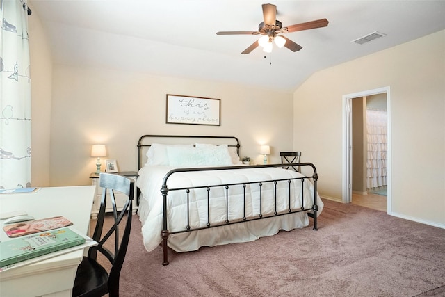 322 Chestnut Ln, Ponder, TX 76259 - bedroom featuring carpet flooring, lofted ceiling, and a ceiling fan