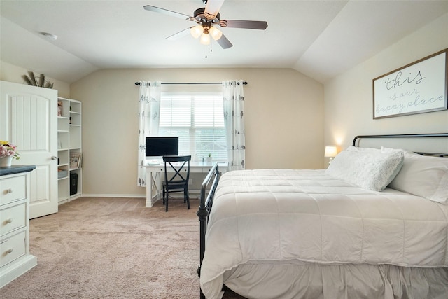 322 Chestnut Ln, Ponder, TX 76259 - bedroom with vaulted ceiling, light carpet, and a ceiling fan