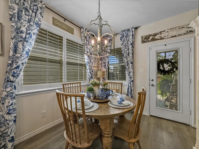 2332 Evening Stone Dr, Little Elm, TX 76227 - dining area with a chandelier and wood finished floors