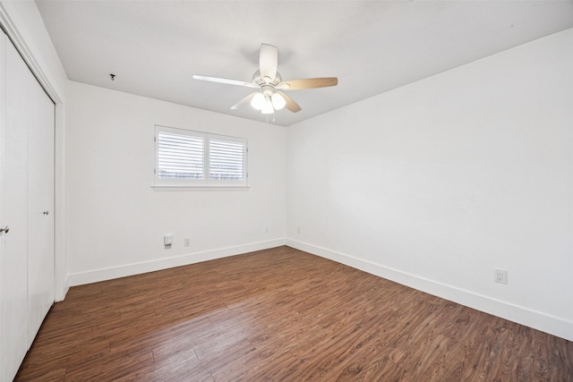 2529 W 12th St, Dallas, TX 75211 - unfurnished bedroom with wood finished floors, a closet, and ceiling fan