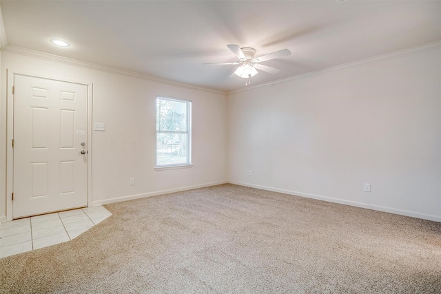 302 S Fox Ln, Burleson, TX 76028 - unfurnished room with light colored carpet, a ceiling fan, and ornamental molding
