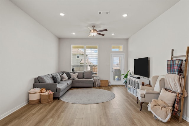 3401 Beutel Rd, Lorena, TX 76655 - living room featuring wood finished floors, a ceiling fan, and recessed lighting