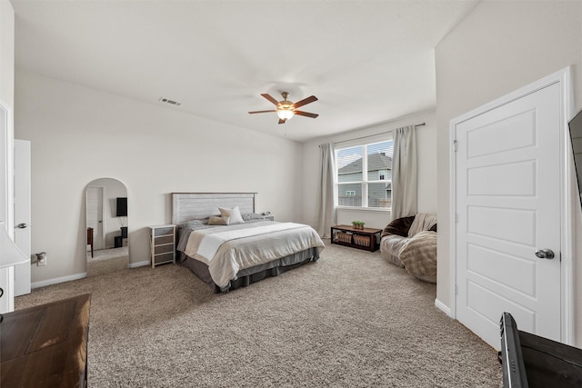 3401 Beutel Rd, Lorena, TX 76655 - bedroom with carpet flooring, arched walkways, and ceiling fan