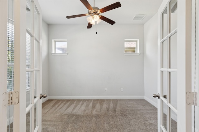 905 Plaza Ln, Argyle, TX 76226 - unfurnished bedroom featuring french doors, carpet flooring, and ceiling fan