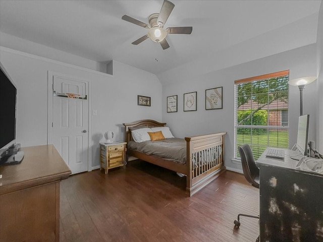 10353 W Dublin Dr, Forney, TX 75126 - bedroom featuring vaulted ceiling, an office area, wood finished floors, and ceiling fan