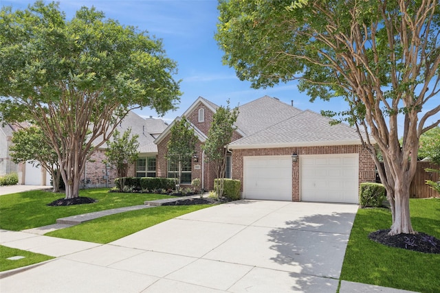 4069 White Porch Rd, Plano, TX 75024 - traditional-style home featuring an attached garage, brick siding, roof with shingles, and driveway