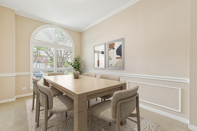 4069 White Porch Rd, Plano, TX 75024 - dining space featuring light colored carpet and crown molding