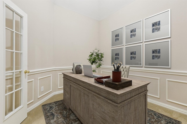 4069 White Porch Rd, Plano, TX 75024 - carpeted home office with a decorative wall and wainscoting