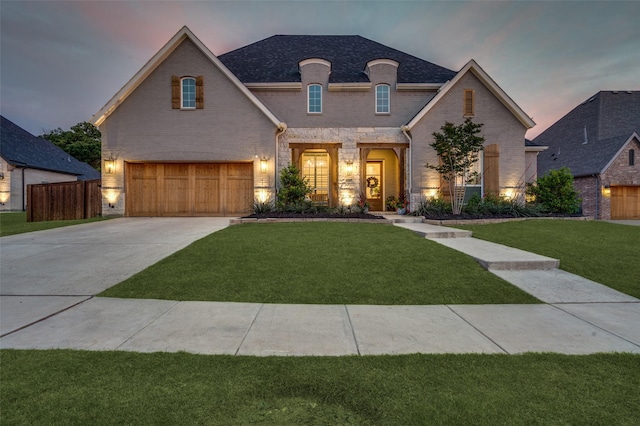 11405 Antler Ridge Way, Argyle, TX 76226 - french provincial home featuring brick siding, an attached garage, driveway, and stone siding