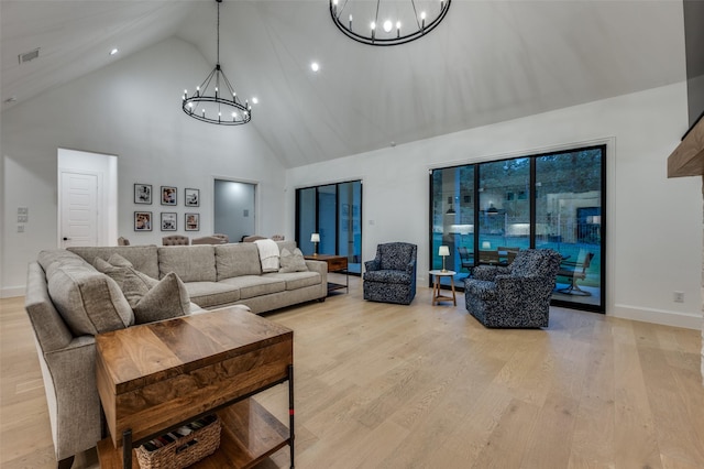 11405 Antler Ridge Way, Argyle, TX 76226 - living area featuring a chandelier, high vaulted ceiling, and light wood finished floors