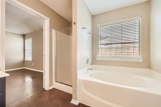 7921 Mourning Dove Dr, Arlington, TX 76002 - full bath with concrete floors, a bath, a shower stall, and vanity