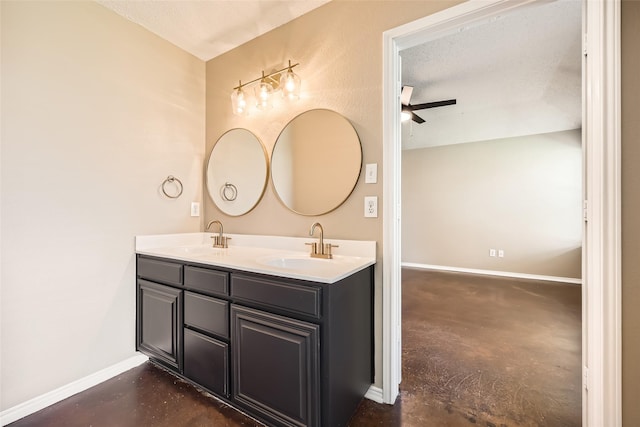 7921 Mourning Dove Dr, Arlington, TX 76002 - full bath featuring finished concrete floors, double vanity, and ceiling fan