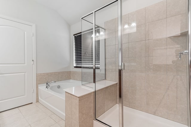 11401 Gale Ridge Ter, Fort Worth, TX 76052 - full bath with lofted ceiling, a garden tub, a shower stall, and tile patterned flooring