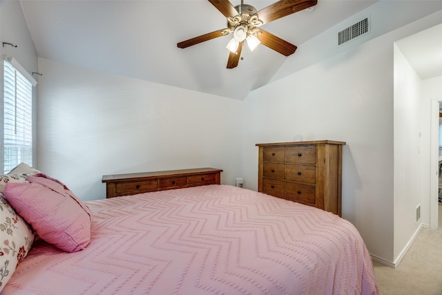 191 Black Forest Dr, Pottsboro, TX 75076 - bedroom with vaulted ceiling, light colored carpet, and a ceiling fan