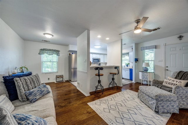 191 Black Forest Dr, Pottsboro, TX 75076 - living room featuring ceiling fan, wood finished floors, and recessed lighting
