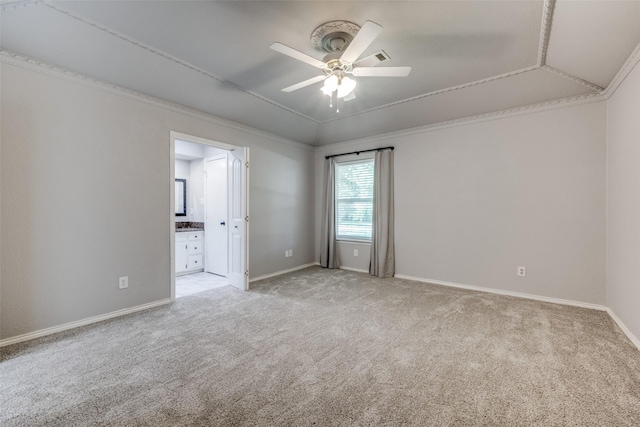 710 Northridge St, Denton, TX 76201 - empty room with light colored carpet, ceiling fan, and crown molding