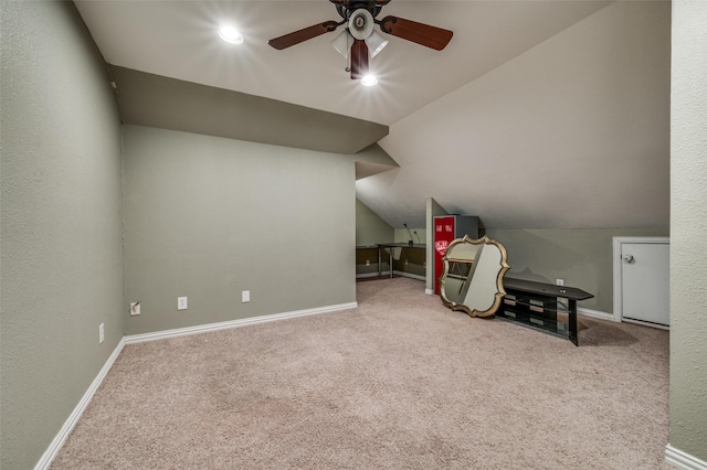 5914 Brookhill Ln, Frisco, TX 75034 - playroom featuring carpet, a ceiling fan, vaulted ceiling, and recessed lighting