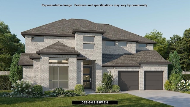 2402 Seth Dr, Midlothian, TX 76065 - view of front of home featuring brick siding, an attached garage, concrete driveway, and a front lawn