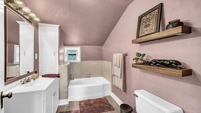 305 E Lee Ave, Weatherford, TX 76086 - bathroom with a bath, vanity, and vaulted ceiling