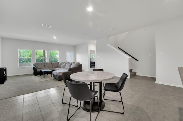 16721 Porterfield Ln, Justin, TX 76247 - dining room with stairs, light tile patterned floors, and recessed lighting