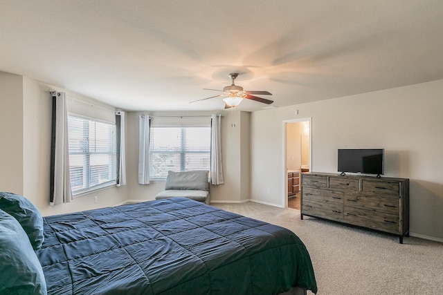 2153 Valley Forge Trl, Fort Worth, TX 76177 - bedroom featuring light colored carpet, ceiling fan, and ensuite bath