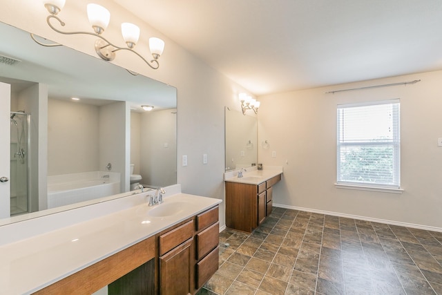2153 Valley Forge Trl, Fort Worth, TX 76177 - bathroom featuring a bath, vanity, a stall shower, and stone finish floors