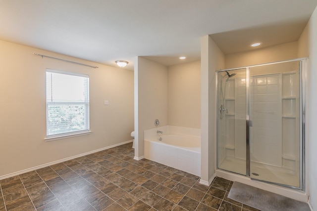 2153 Valley Forge Trl, Fort Worth, TX 76177 - full bathroom featuring a garden tub, a shower stall, recessed lighting, and stone finish floors