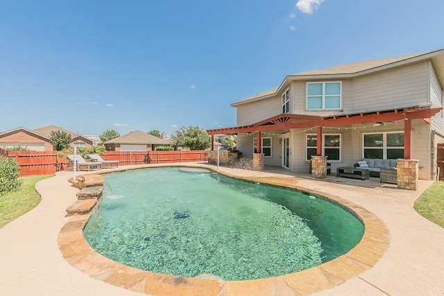 2153 Valley Forge Trl, Fort Worth, TX 76177 - view of pool featuring an outdoor living space, a fenced backyard, and a patio