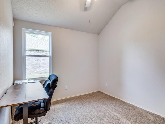 116 Hackberry Trl, Forney, TX 75126 - carpeted home office with vaulted ceiling and ceiling fan