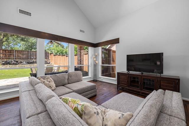 3912 Appleton Ln, Flower Mound, TX 75022 - living room with hardwood / wood-style flooring and high vaulted ceiling