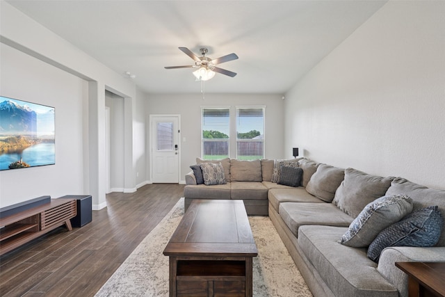 1083 Admiral Dr, Azle, TX 76020 - living area with a ceiling fan and dark wood-style floors