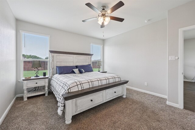 1083 Admiral Dr, Azle, TX 76020 - bedroom with dark colored carpet and a ceiling fan