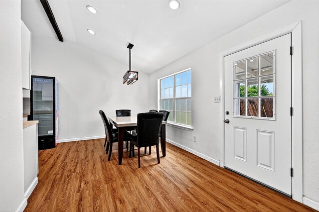 231 Juniper Dr, Pottsboro, TX 75076 - dining area featuring wood finished floors, lofted ceiling, and recessed lighting