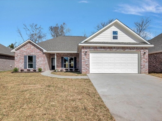 108 Saddle Brook Dr, Lufkin, TX 75904 - view of front of home with brick siding, driveway, a front yard, and a garage
