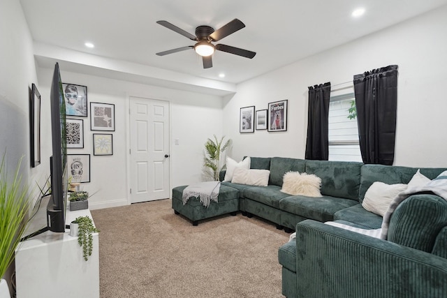 3005 Pate Dr, Fort Worth, TX 76105 - living room featuring a ceiling fan, recessed lighting, and carpet flooring